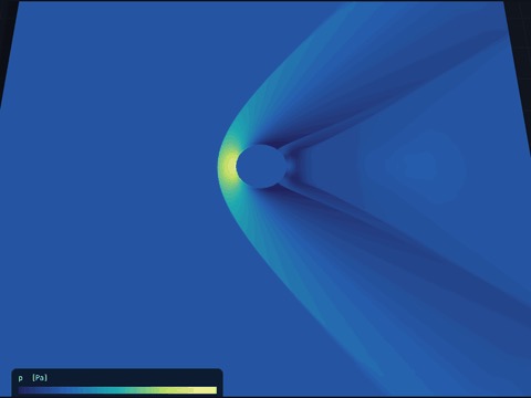 A sphere a little faster than sound: a curved shock forms ahead of it and settles at its standoff distance