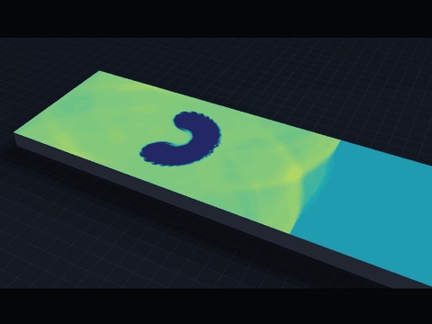 A weak shock sweeps over a cylinder of helium in air and rolls it up into a pair of vortices
