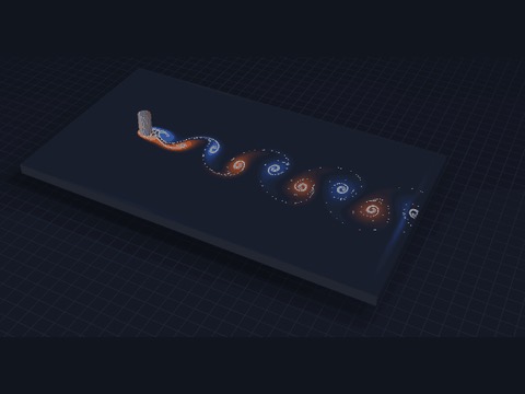 Vortices peel off a cylinder in turn, left and right, and drift away as a street of swirls